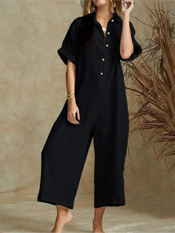 Ferryn Jumpsuit | Casual Loose Fit Button-Down Cropped Jumpsuit