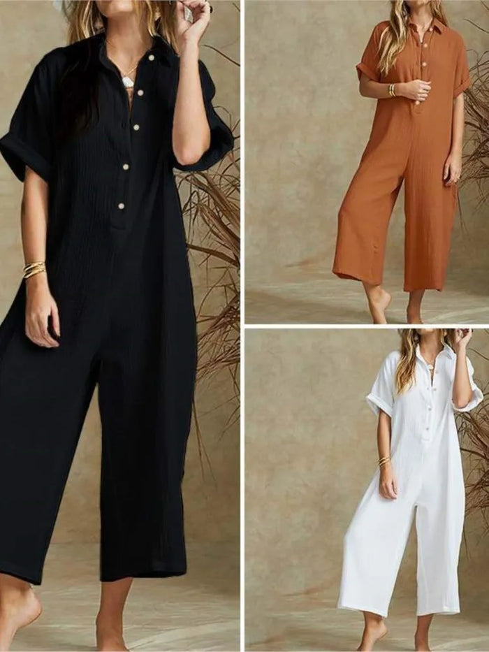 Ferryn Jumpsuit | Casual Loose Fit Button-Down Cropped Jumpsuit