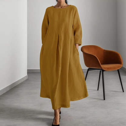 Relaxed Fit Casual Midi Dress with Mid Length Sleeves