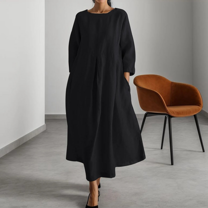 Relaxed Fit Casual Midi Dress with Mid Length Sleeves