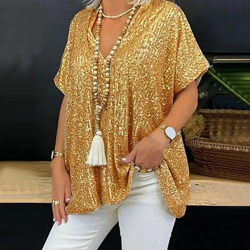 Casual Sparkle V Neck Blouse
