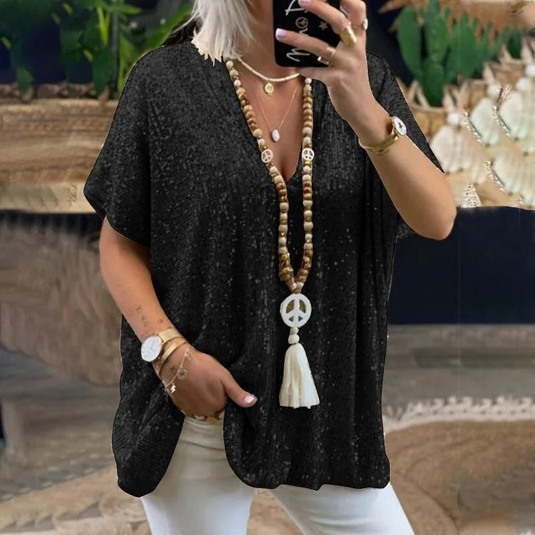 Casual Sparkle V Neck Blouse