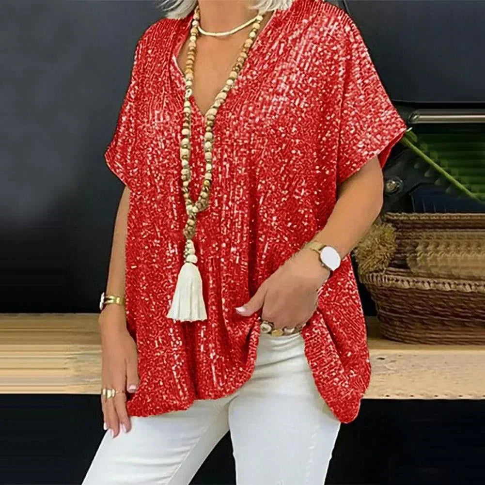 Casual Sparkle V Neck Blouse