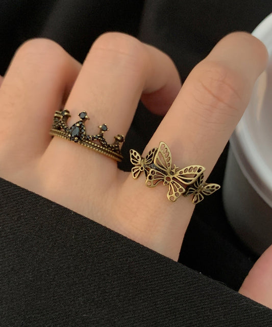 Women's Antique Gold Hollow Ring Set Two Piece Vintage Inspired - OutfitLondon
