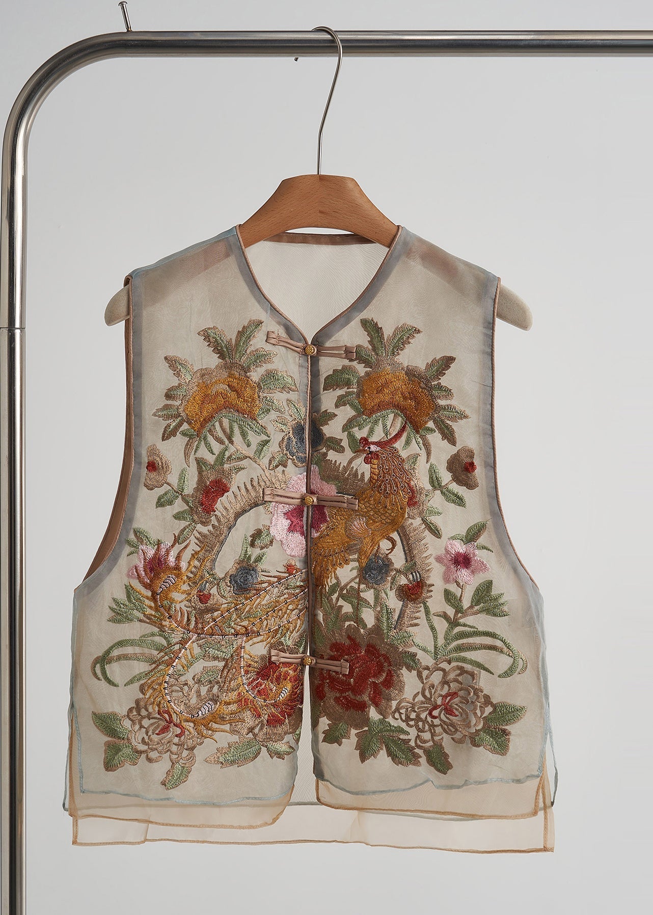 Women's Silk Sleeveless Apricot Embroidered - OutfitLondon