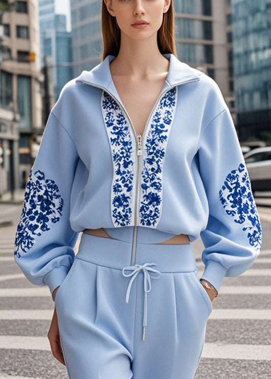 Baby Cotton Coat Soft Blue Zipper - OutfitLondon