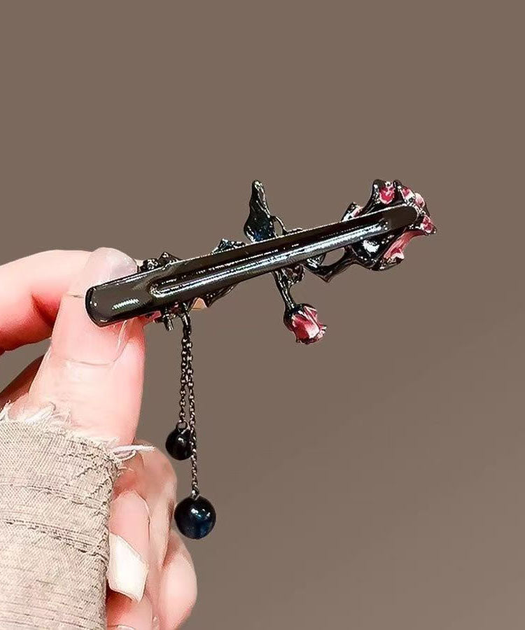 Women's Hair Pin Pink Pom Pom Fine Black Alloy - OutfitLondon