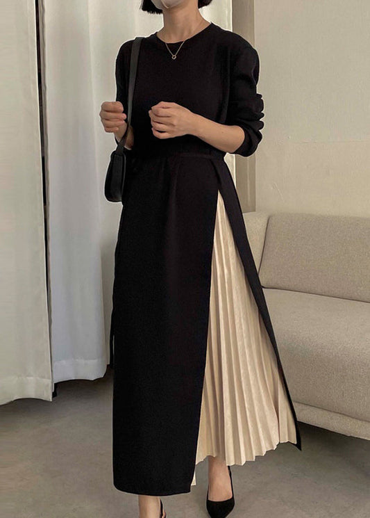 Women's Faux Knit Dress Asymmetrical Patchwork Textured - OutfitLondon