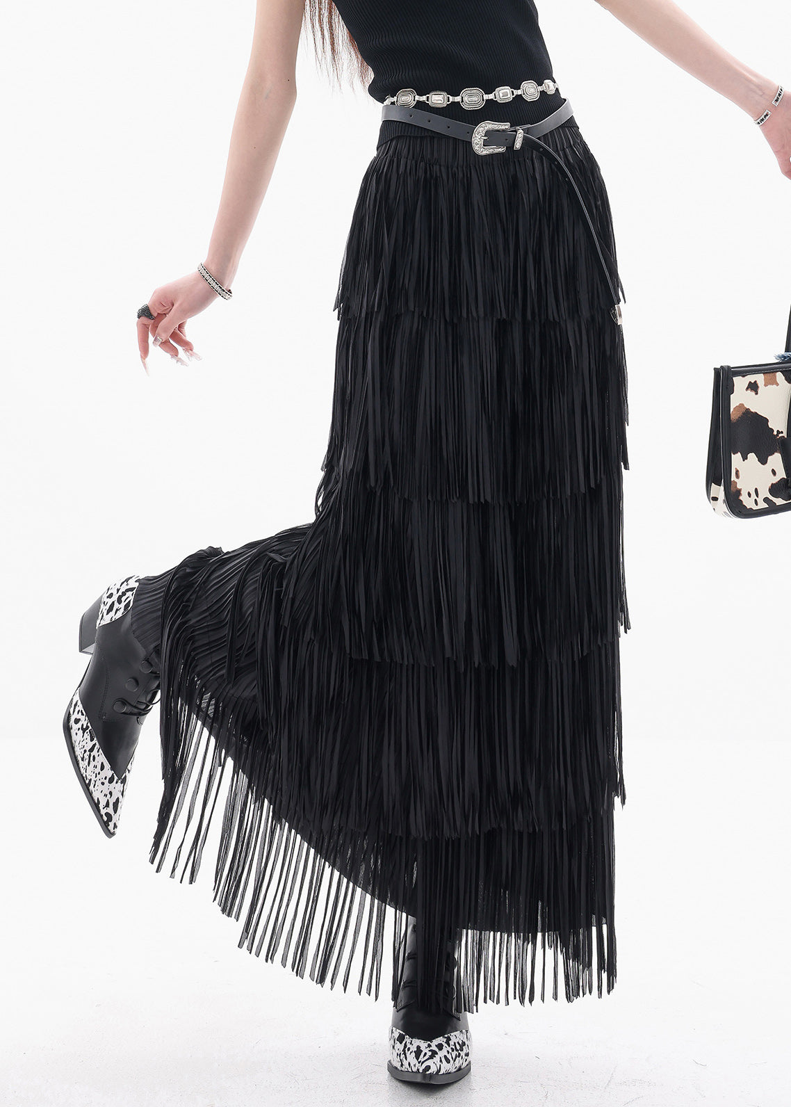 Women's Cotton Summer Skirt Elastic Waist Black - OutfitLondon