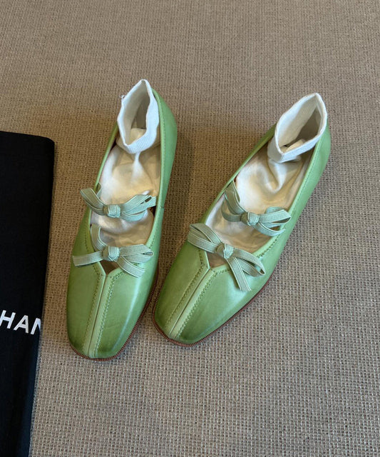 Women's Green Sheepskin Flats Cushioned Insole Comfortable - OutfitLondon