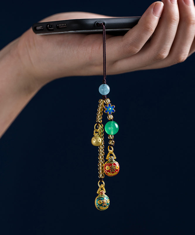 Women's Phone Chain Gold Enamel Antique Brown Jade - OutfitLondon