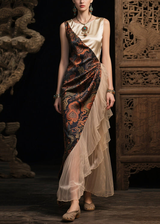 Women's Silk Blend Summer Dress Asymmetrical Ruffles - OutfitLondon