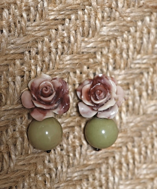 Women's Copper Alloy Floral Earrings Light Green - OutfitLondon