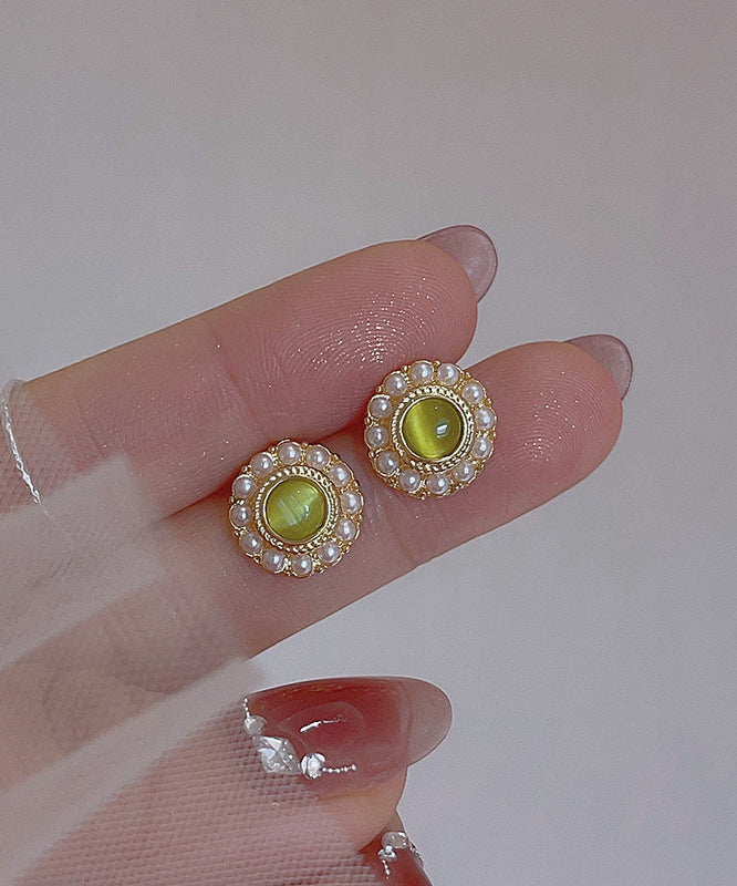 Women's Copper Alloy Stud Earrings Zircon Pearl Silver Tone - OutfitLondon