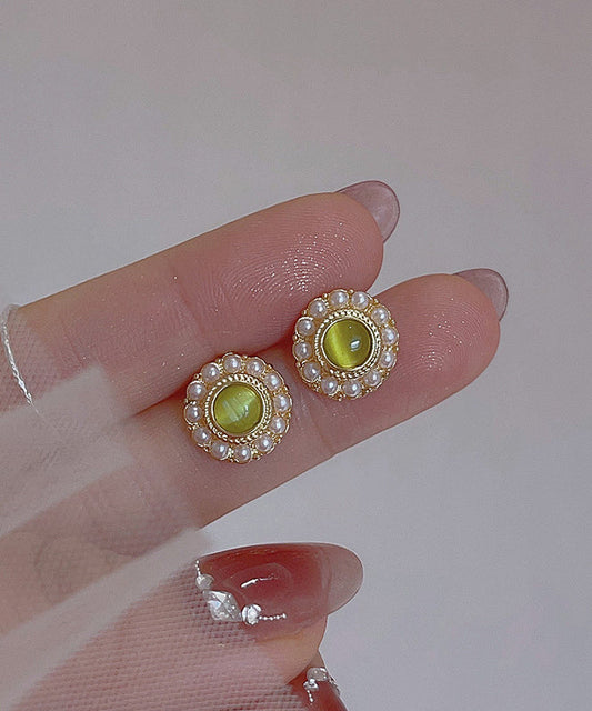 Women's Copper Alloy Stud Earrings Zircon Pearl Silver Tone - OutfitLondon