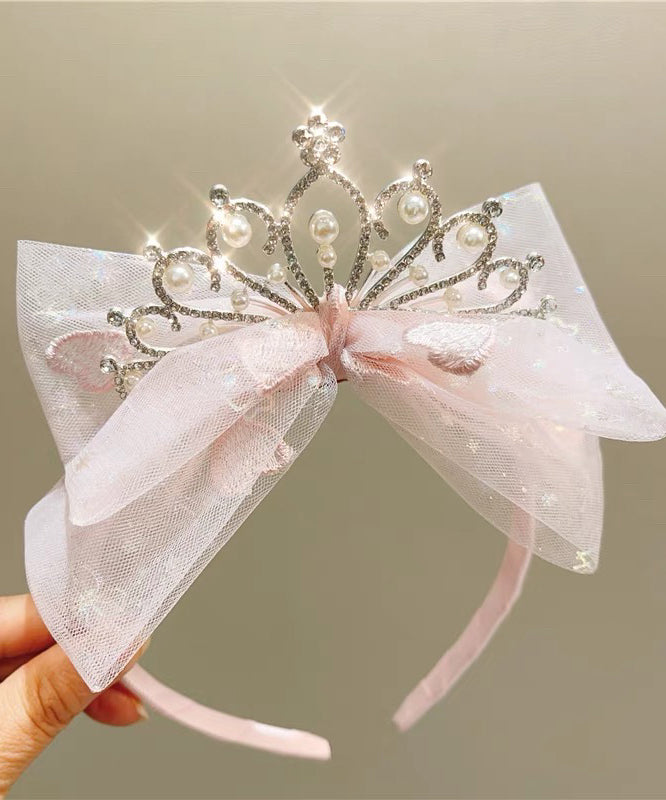 Girls Pink Tulle Hair Pin With Pearls - OutfitLondon