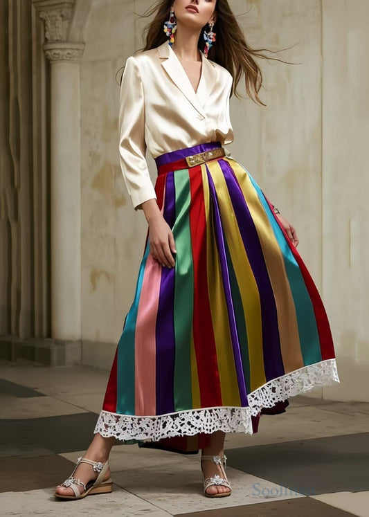 Women's Silk Trapeze Skirt Multicolor Lace - OutfitLondon