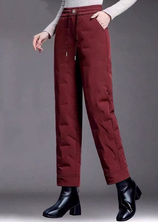 Duck Down Insulated Slim Fit Pants Elastic Waist Red - OutfitLondon