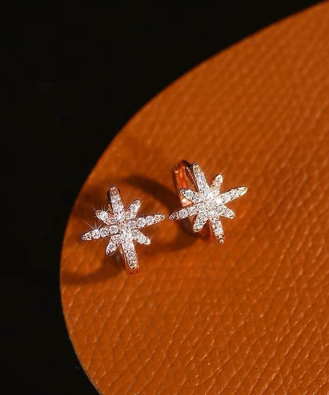 Women's Copper Star Hoop Earrings With Zircon - OutfitLondon