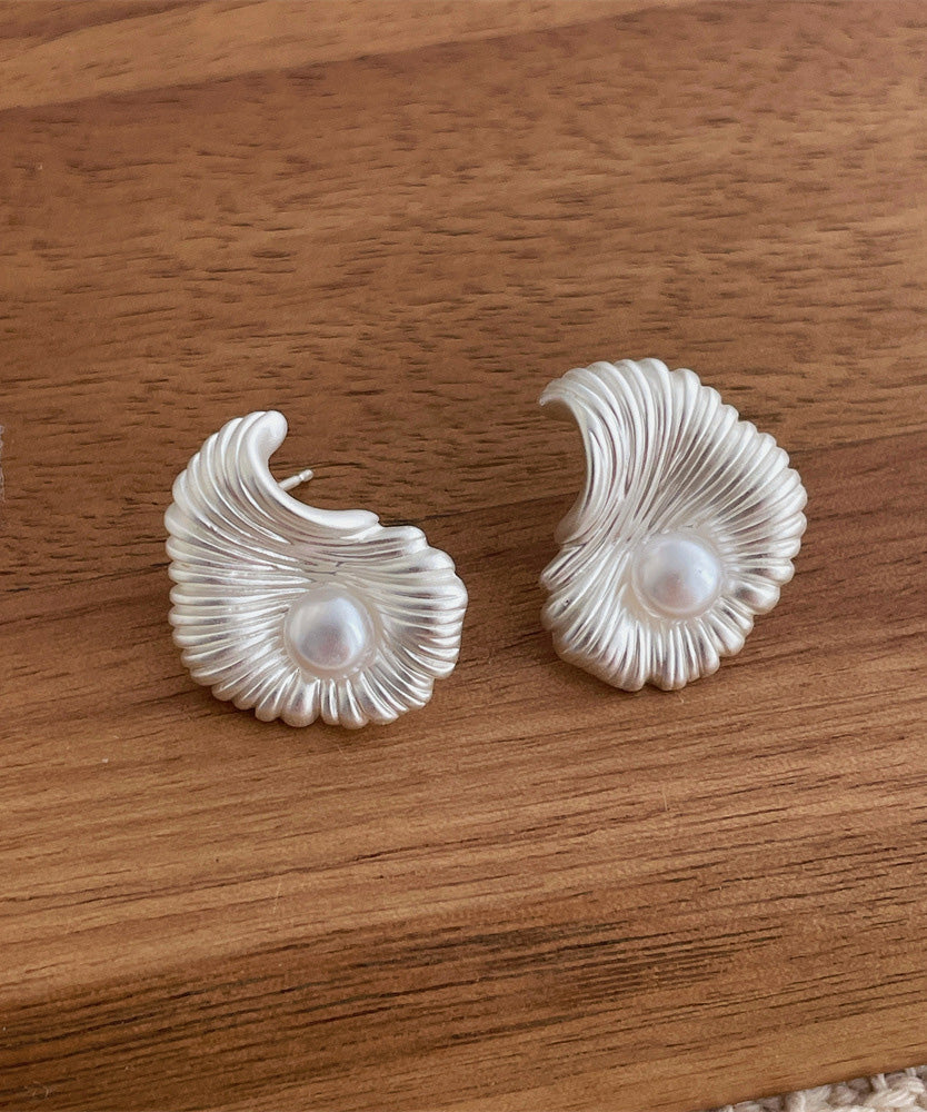 Women's Copper Pearl Drop Earrings Asymmetric Silk - OutfitLondon