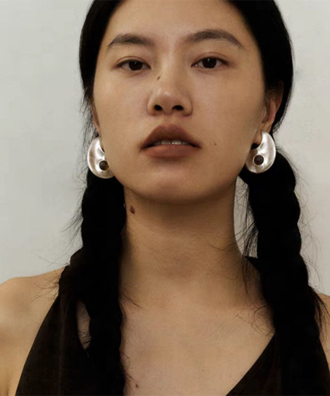Women's Copper Glass Hoop Earrings Silk Detail - OutfitLondon