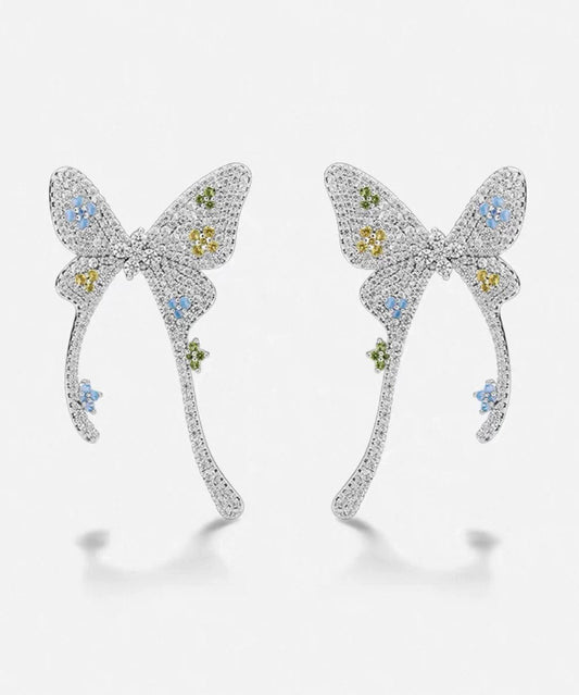 Women's Gold Plated Copper Earrings Silk Butterfly Zircon - OutfitLondon
