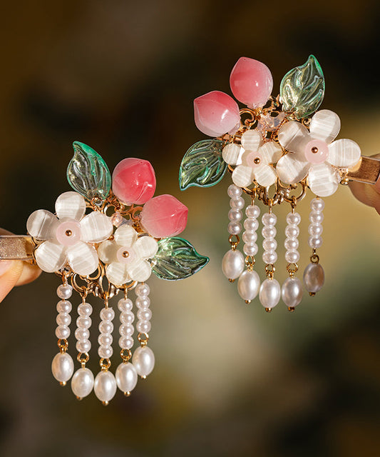 Women's Peach Pom Hair Pins Resin White Alloy - OutfitLondon