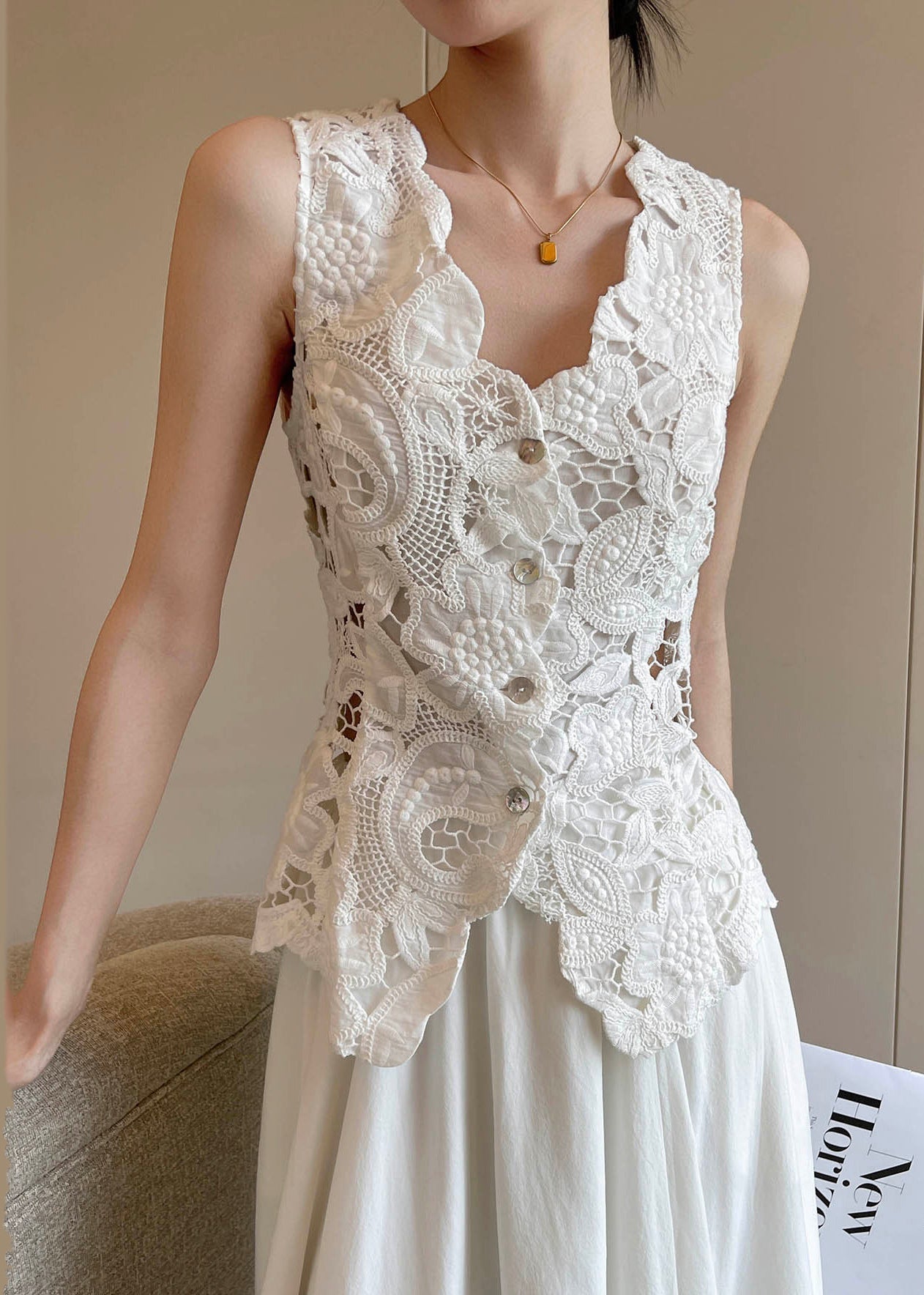 Women's Lace Beach Cover Up Embroidered White Lightweight - OutfitLondon