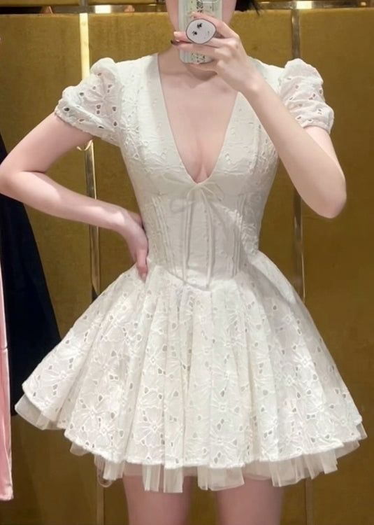 Women's White Tulle Patchwork Summer Dress Lightweight - OutfitLondon