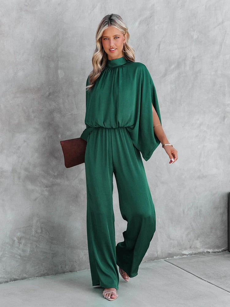 Elegant High Neck Jumpsuit with Wide Legs - OutfitLondon