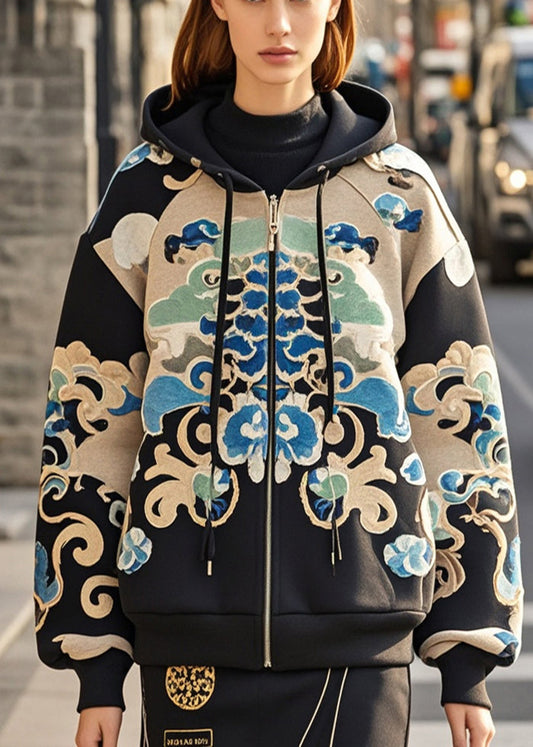 Women's Cotton Hooded Coat Black - OutfitLondon