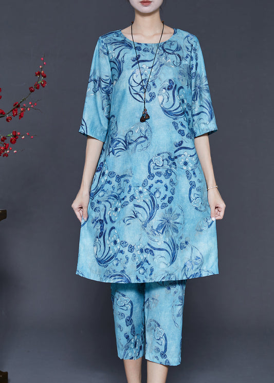 Women's Linen Two-Piece Set Breathable Blue - OutfitLondon