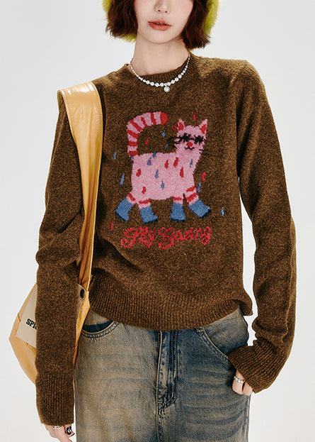 Dog Knit Sweater Caramel Embroidery Winter Warmth - OutfitLondon