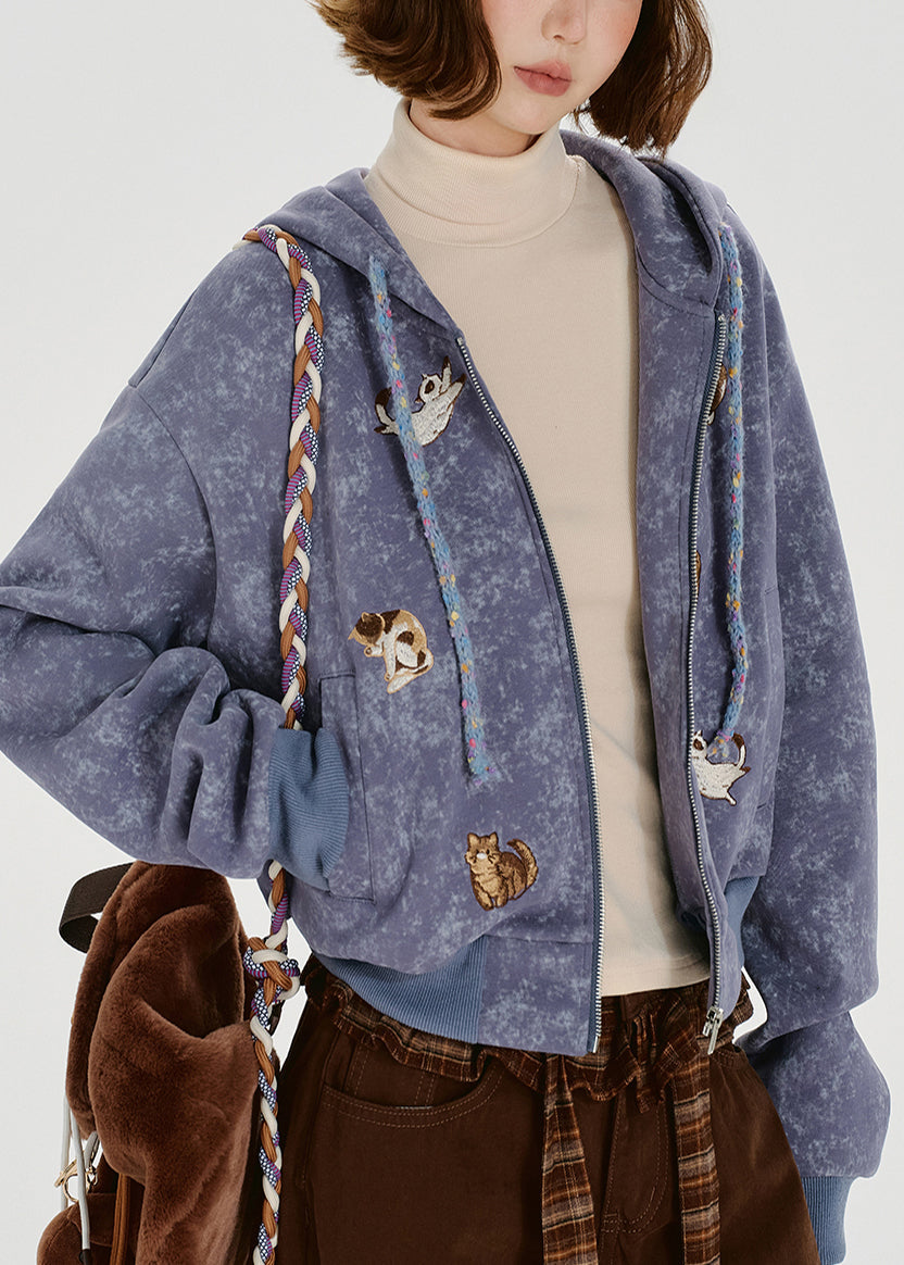 Women's Cotton Hooded Jacket Lavender Embroidered - OutfitLondon