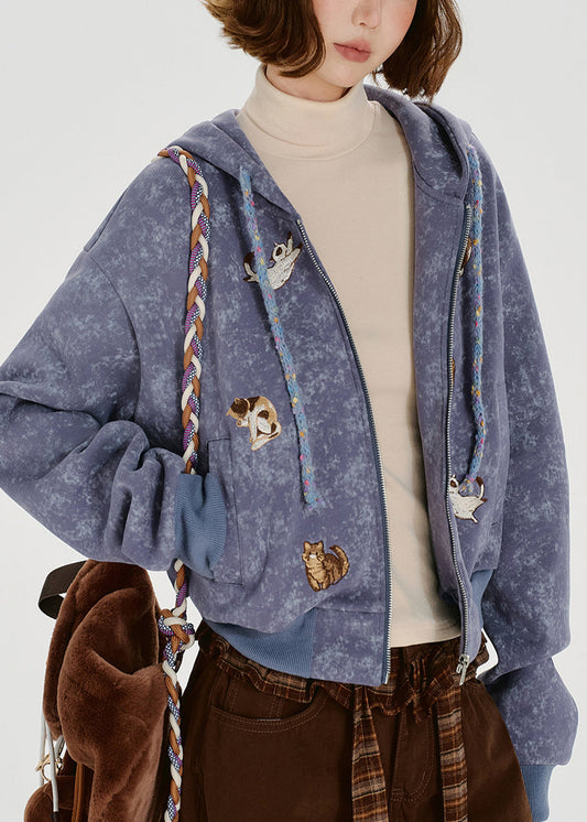 Women's Cotton Hooded Jacket Lavender Embroidered - OutfitLondon