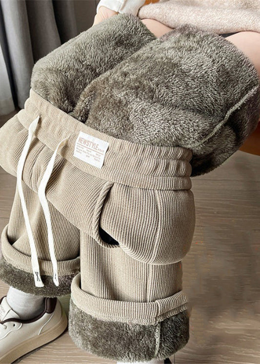 Kids Fleece Pants Slim Fit With Pockets Drawstring Teddy Style - OutfitLondon