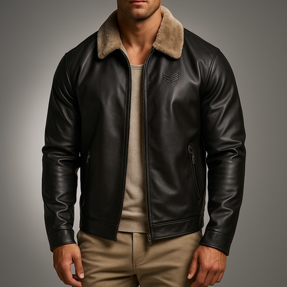 Warm Vegan Leather Coat with Fleece Lining