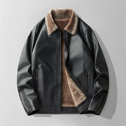 Warm Vegan Leather Coat with Fleece Lining