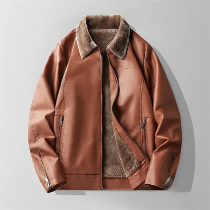 Warm Vegan Leather Coat with Fleece Lining