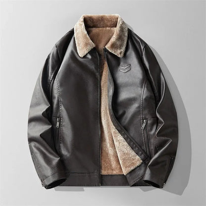 Warm Vegan Leather Coat with Fleece Lining