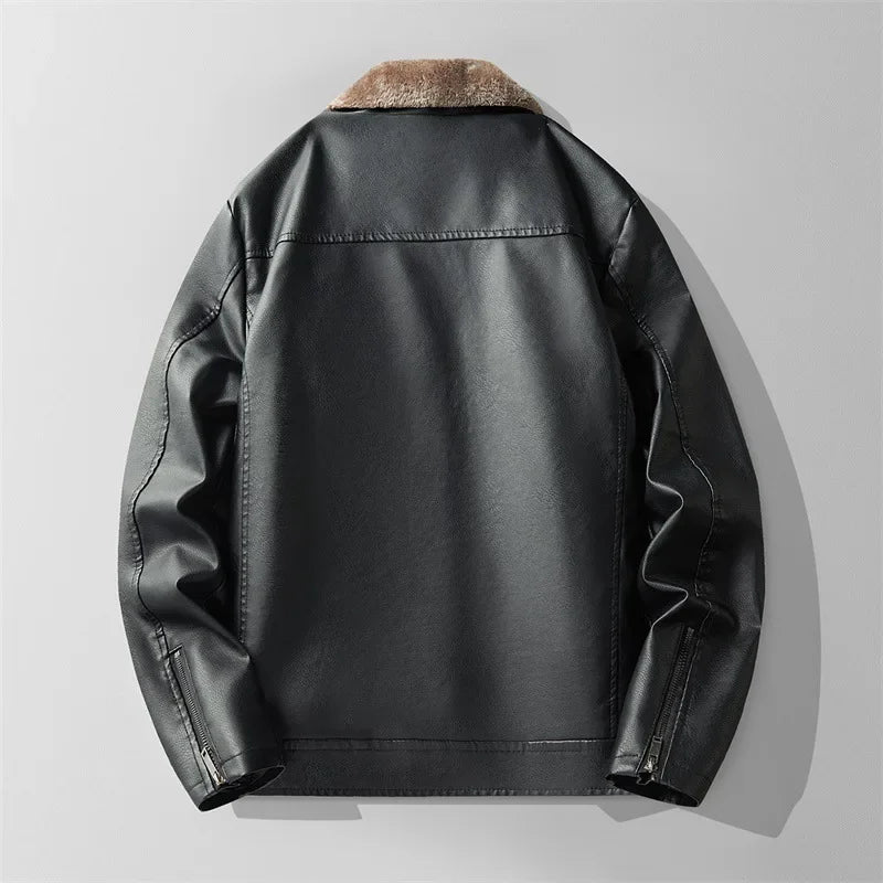 Warm Vegan Leather Coat with Fleece Lining