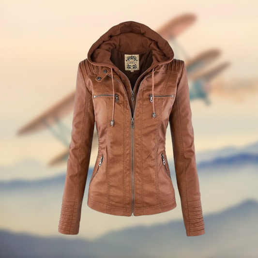 Classic Women's Faux Leather Hooded Jacket - OutfitLondon