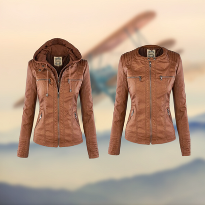 Classic Women's Faux Leather Hooded Jacket