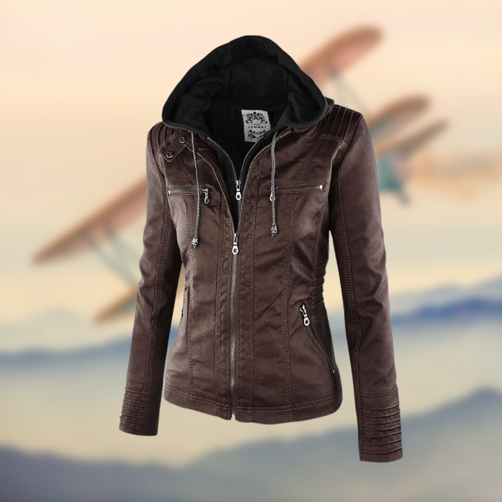 Classic Women's Faux Leather Hooded Jacket