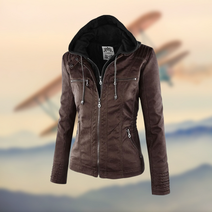 Classic Women's Faux Leather Hooded Jacket
