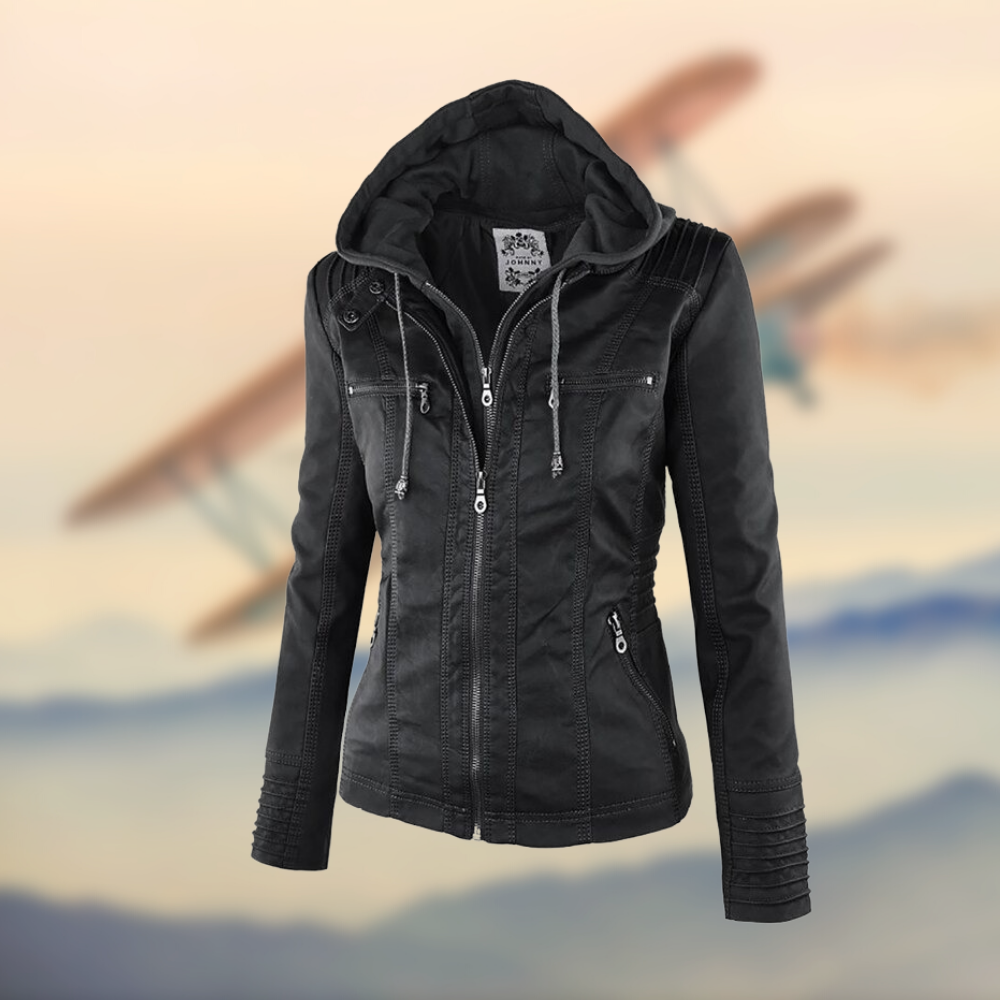 Classic Women's Faux Leather Hooded Jacket