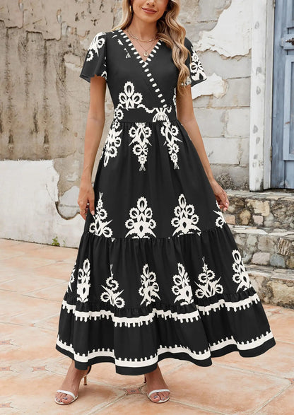 Comfy Floral Long Sleeve Maxi Dress with Pockets