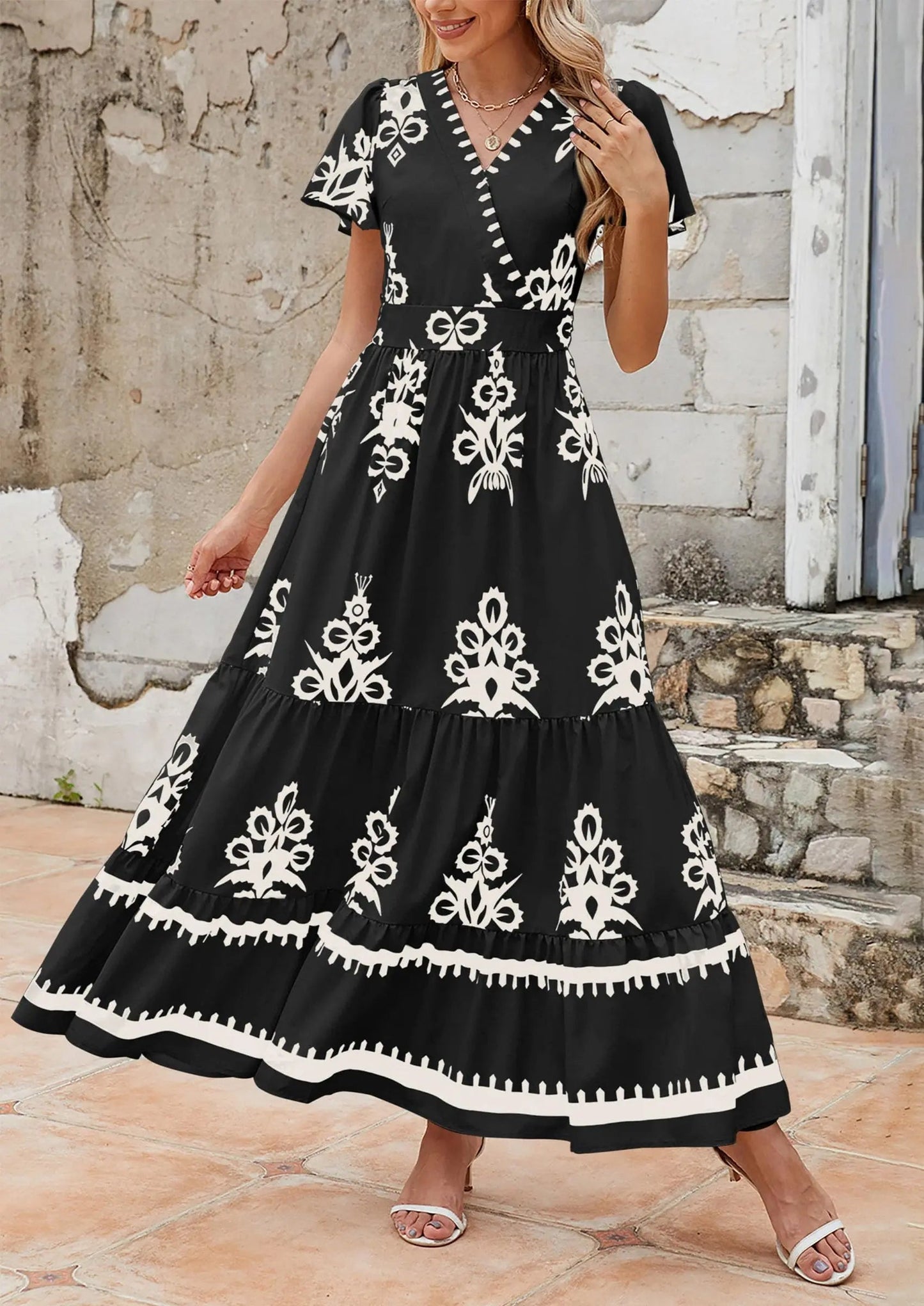 Comfy Floral Long Sleeve Maxi Dress with Pockets