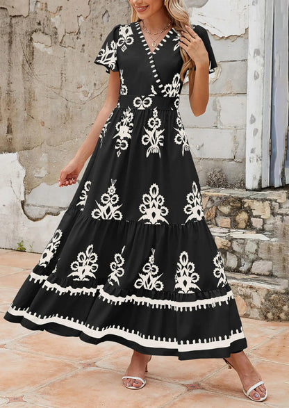 Comfy Floral Long Sleeve Maxi Dress with Pockets