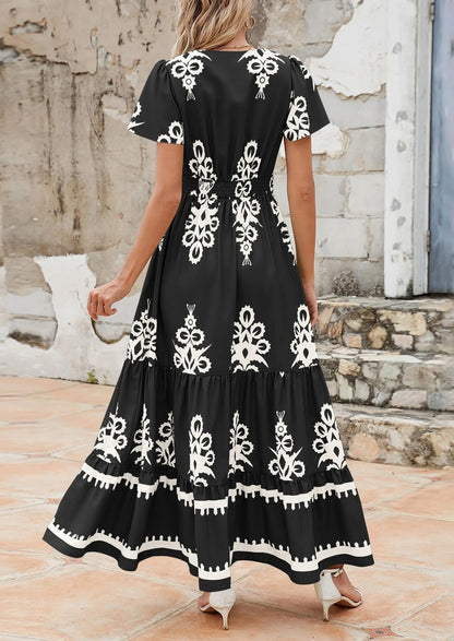 Comfy Floral Long Sleeve Maxi Dress with Pockets